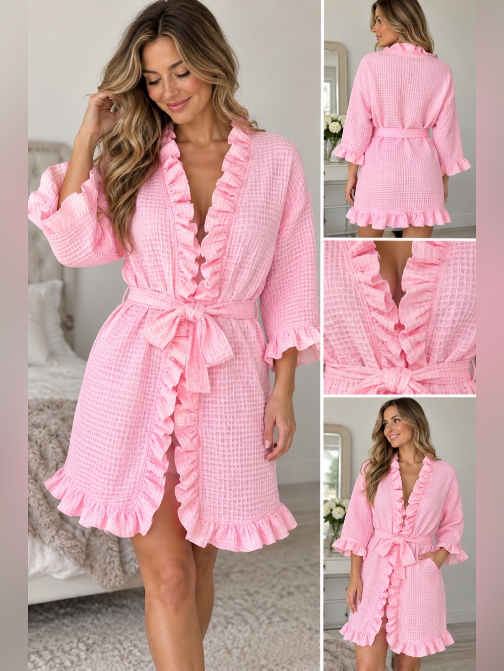 NWT Alan Pedersen Grass Robes Pink Waffle Ruffle
Robe One Size